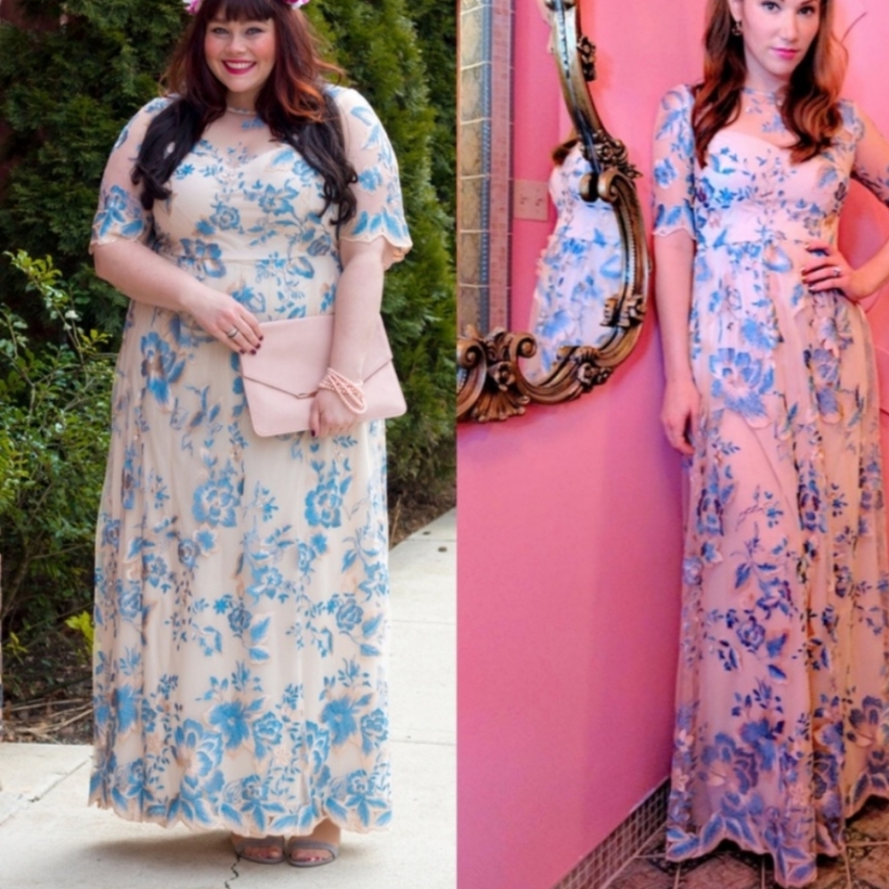 Adrianna Papell thunder cloud embroidered gown
